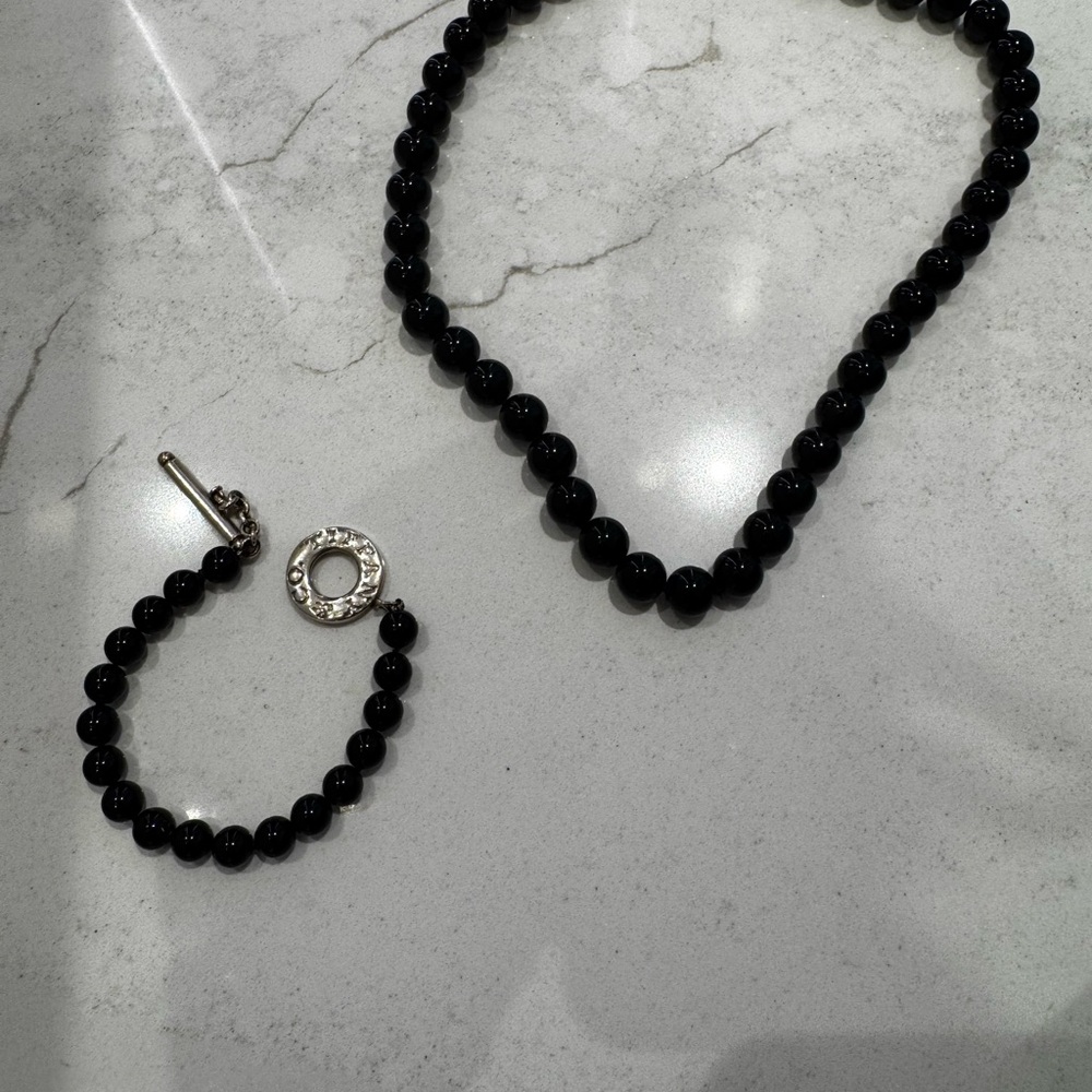 Tiffany & Co. Black Beaded Necklace and Bracelet Set